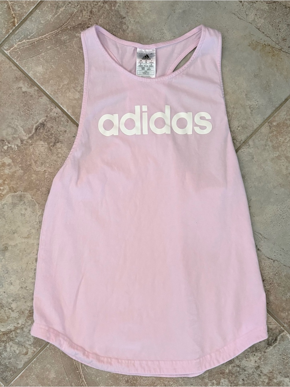Adidas Loose Fit Pink White Logo Tank Top Medium Activewear Workout Gym Cotton